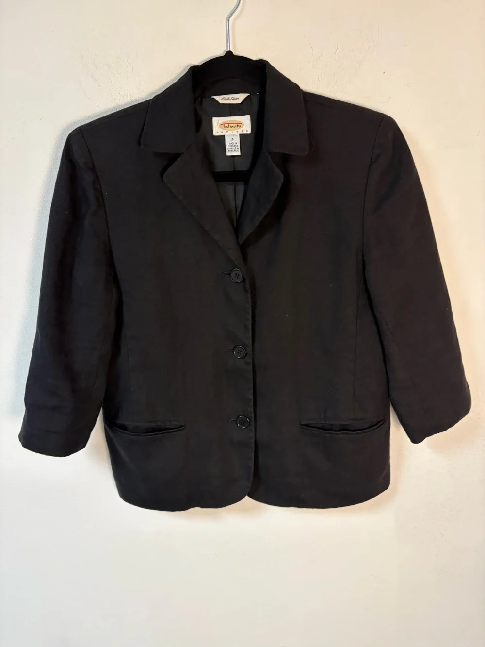 Talbots Black Women's Three-Button Blazer Jacket Irish Linen 4P